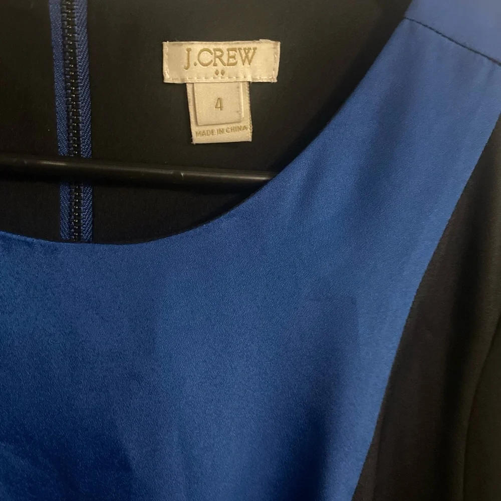 J. Crew Elegant Black and Blue Long Sleeve Dress